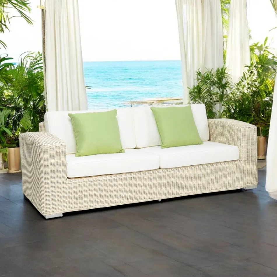 Divano 3 Posti da Giardino in Polyrattan Intrecciato a Mano - Yoko Viadurini