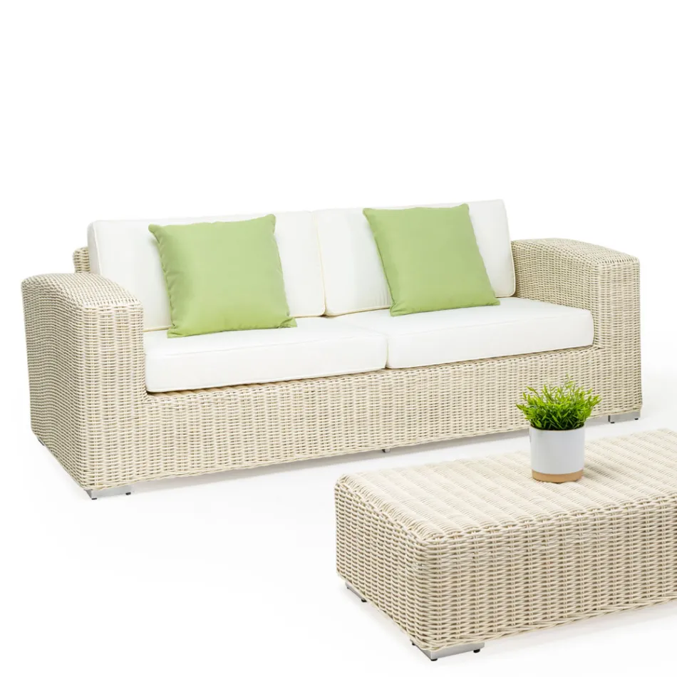 Divano 3 Posti da Giardino in Polyrattan Intrecciato a Mano - Yoko Viadurini