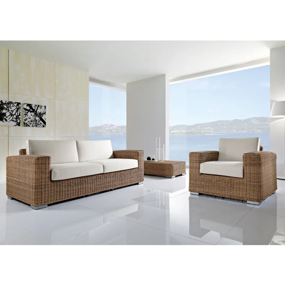 Divano 3 Posti da Giardino in Polyrattan Intrecciato a Mano - Yoko Viadurini
