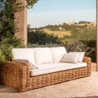 Divano 3 Posti o Maxi da Giardino in Rattan Naturale con Cuscini – Keira Viadurini