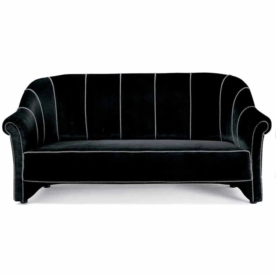 Divano 3 Posti Rivestito in Velluto con Cuciture Bianche Made in Italy - Caster Viadurini