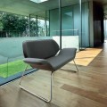 Divano a due posti in acciaio cromato e vera pelle bovina Cesare