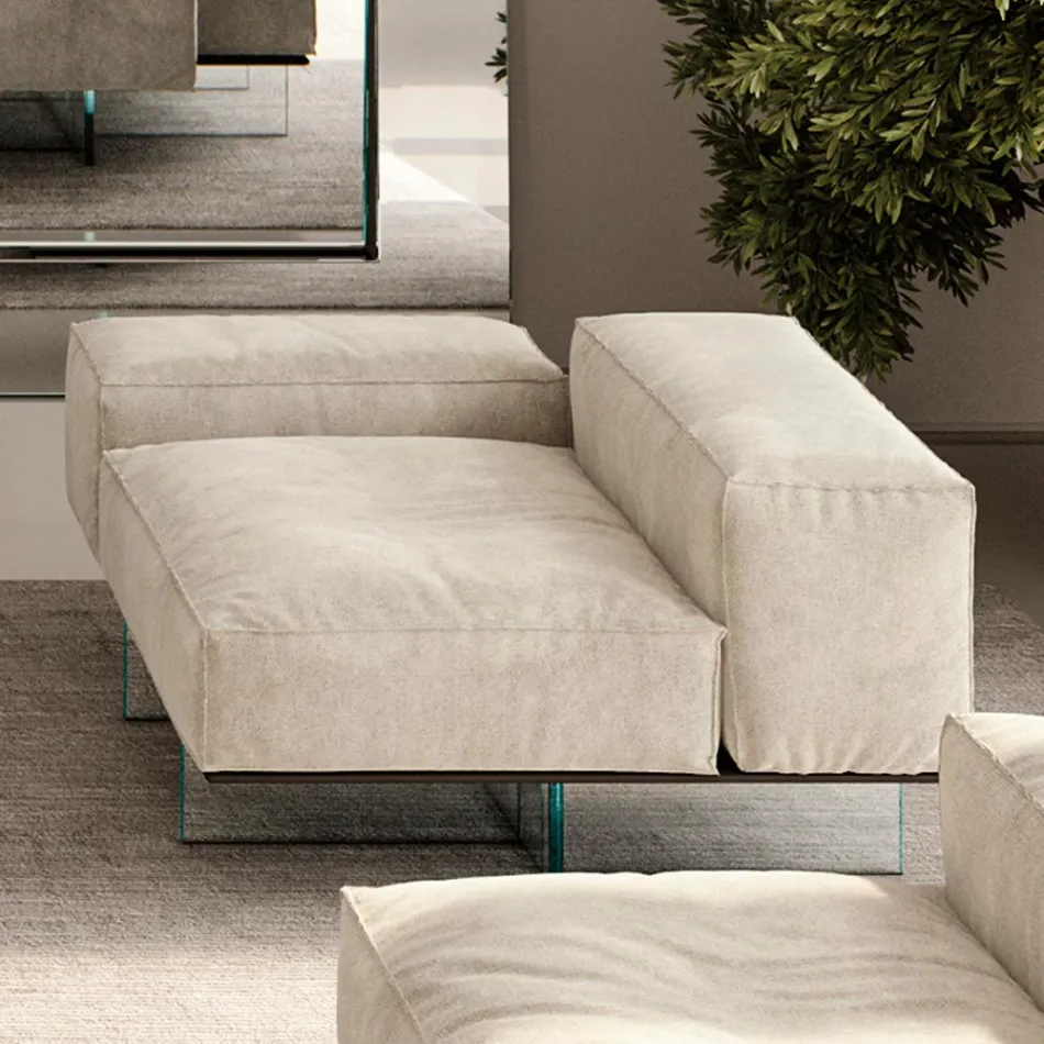 Divano Angolare Destro con Base in Vetro Extrachiaro Made in Italy - Rory Viadurini