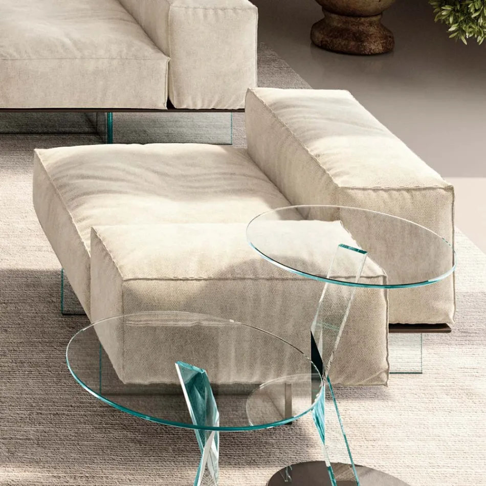 Divano Angolare Sinistro con Base in Vetro Extrachiaro Made in Italy - Rory Viadurini