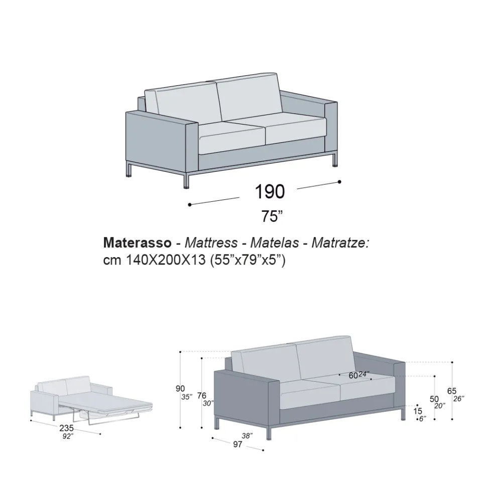 Divano con Apertura a Letto in Metallo e Poliuretano Made in Italy - Folle Viadurini