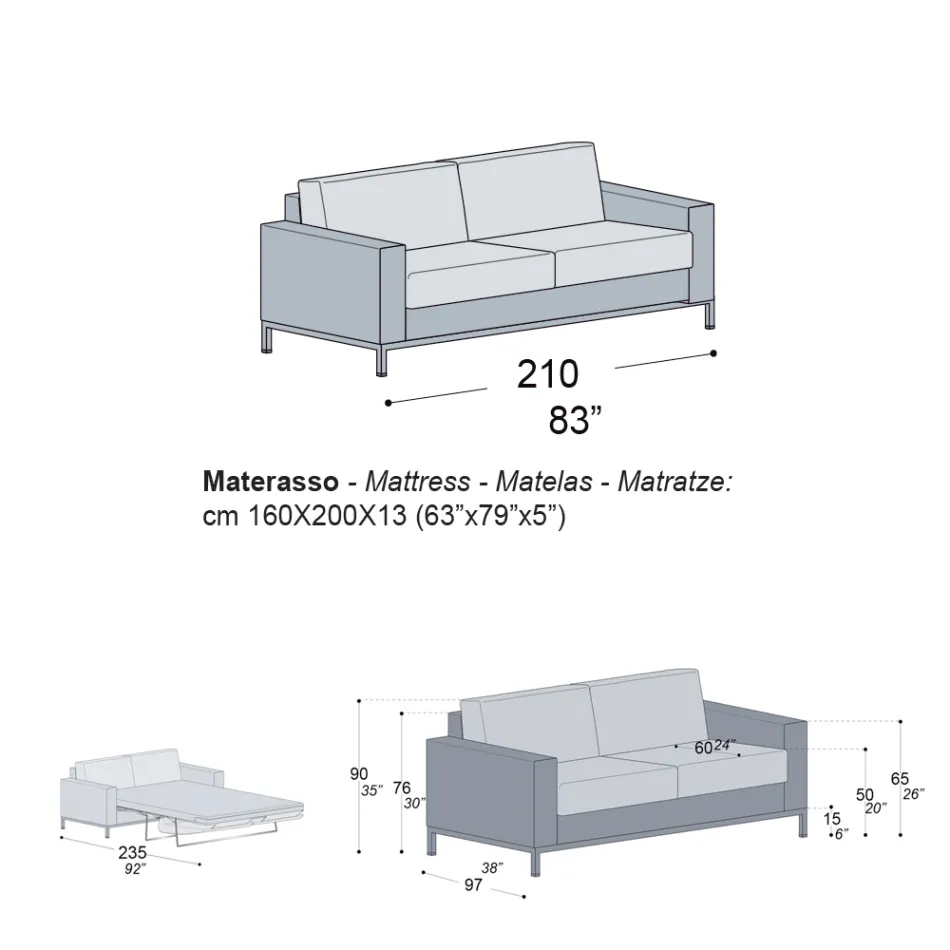 Divano con Apertura a Letto in Metallo e Poliuretano Made in Italy - Folle Viadurini