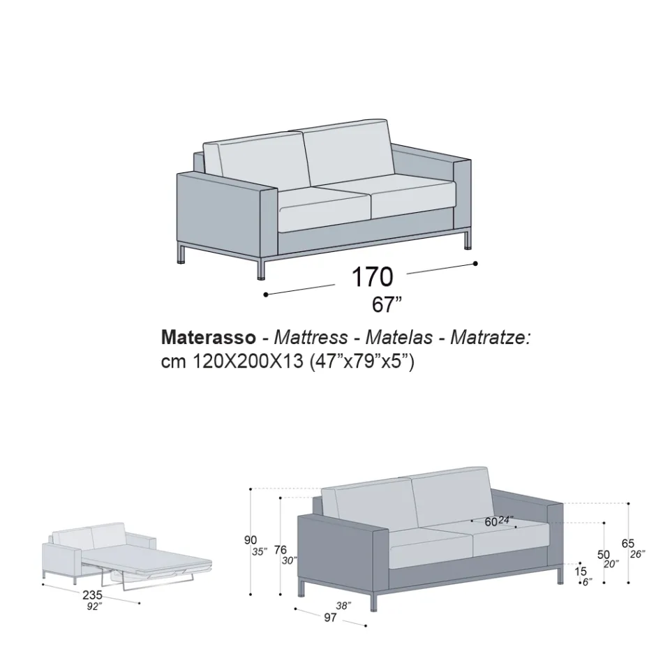 Divano con Apertura a Letto in Metallo e Poliuretano Made in Italy - Folle Viadurini