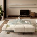 Divano con Base in Vetro Extrachiaro e Seduta in Tessuto Made in Italy - Rory