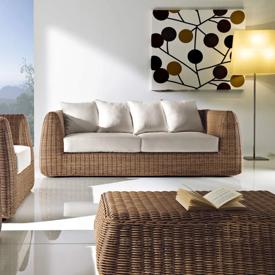 Divano da Esterno 3 Posti in Polyrattan Intrecciato - Charlie  Viadurini