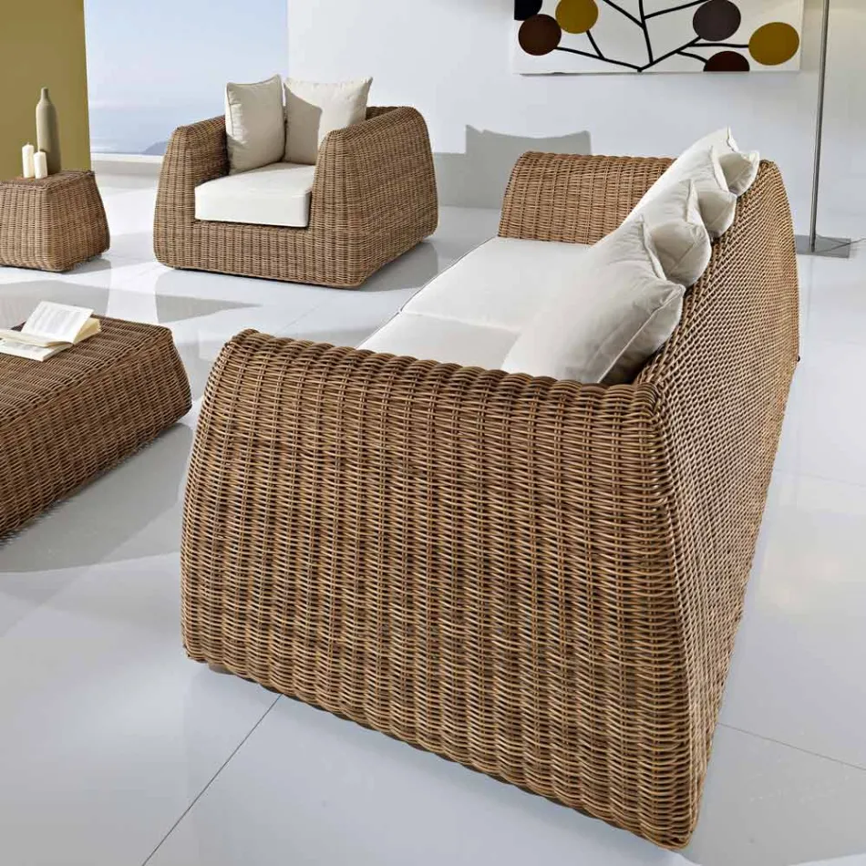 Divano da Esterno 3 Posti in Polyrattan Intrecciato - Charlie  Viadurini