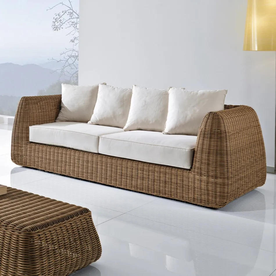 Divano da Esterno 3 Posti in Polyrattan Intrecciato - Charlie  Viadurini