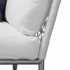 Divano da Esterno in Acciaio e PVC Intrecciato Cuscini Bianchi - Ontario6 Viadurini