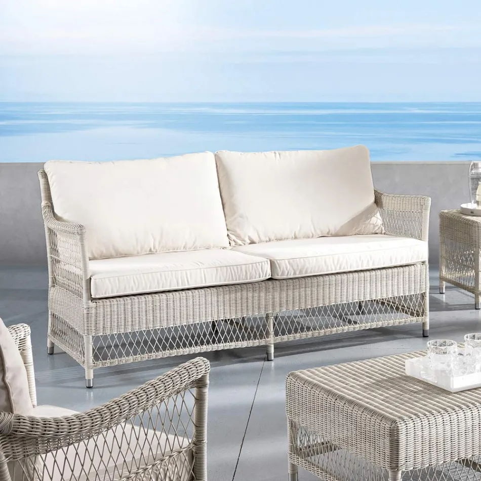 Divano da Esterno in Polyrattan Intrecciato a Mano - Gigi Viadurini