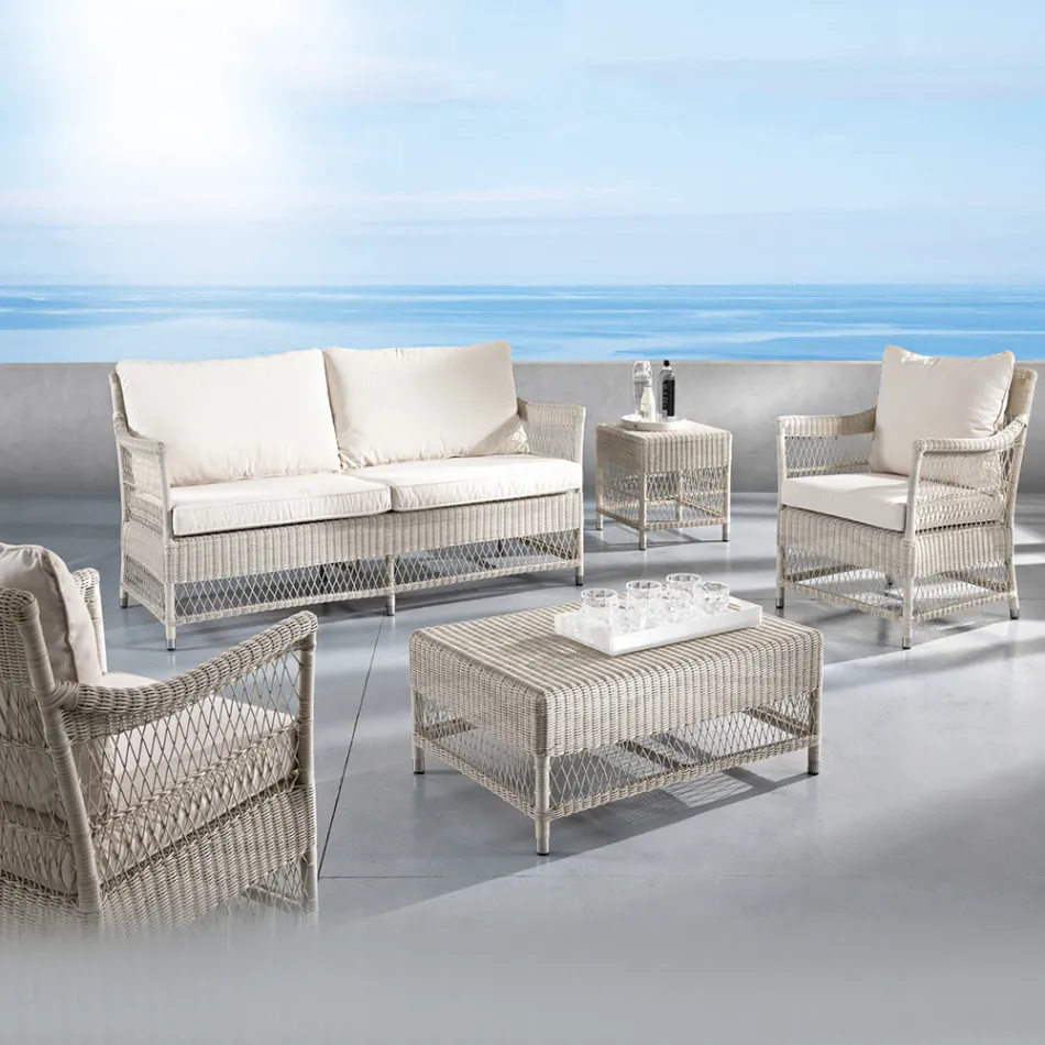 Divano da Esterno in Polyrattan Intrecciato a Mano - Gigi Viadurini