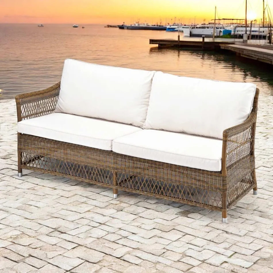 Divano da Esterno in Polyrattan Intrecciato a Mano - Gigi Viadurini