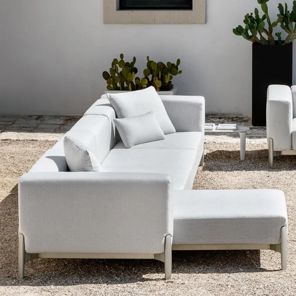 Divano da Giardino 3 Posti con Chaise Longue in Alluminio e Tessuto - Filomena Viadurini