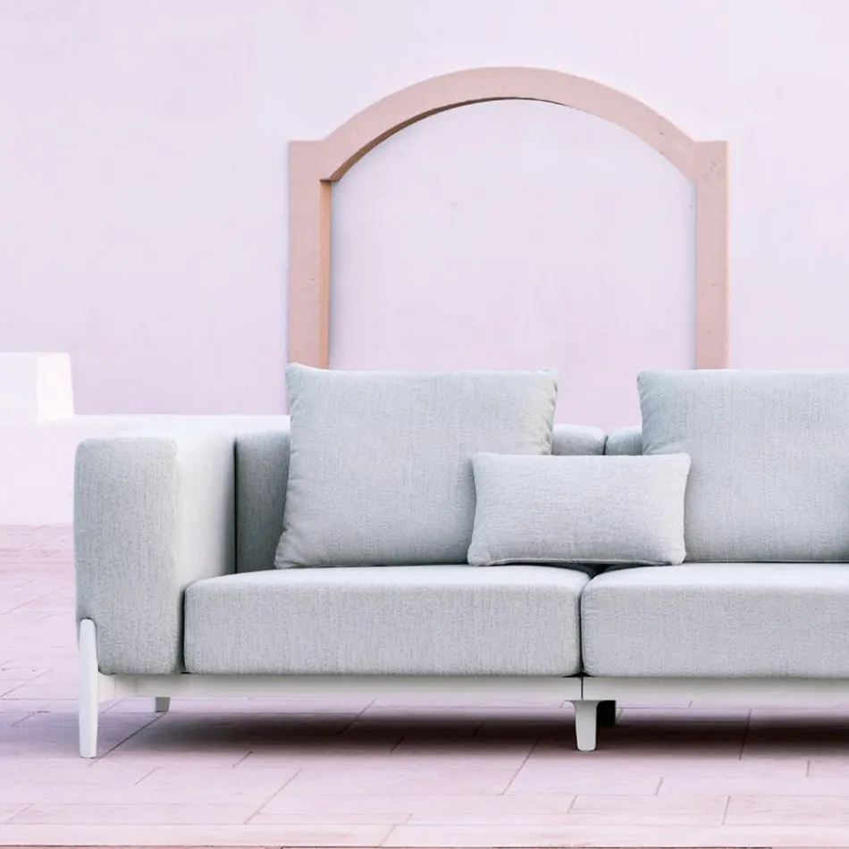 Divano da Giardino 3 Posti con Pouf di Lusso in Alluminio e Tessuto - Filomena Viadurini