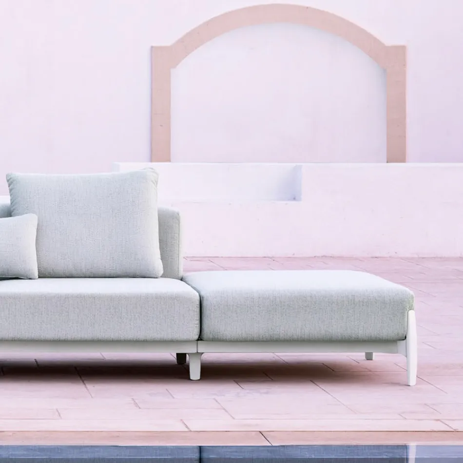 Divano da Giardino 3 Posti con Pouf di Lusso in Alluminio e Tessuto - Filomena Viadurini