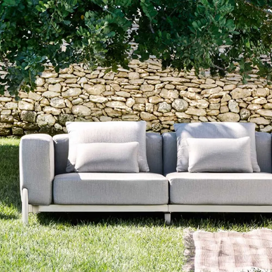 Divano da Giardino 3 Posti con Pouf di Lusso in Alluminio e Tessuto - Filomena Viadurini