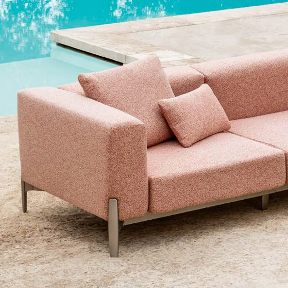 Divano da Giardino 3 Posti con Pouf di Lusso in Alluminio e Tessuto - Filomena Viadurini