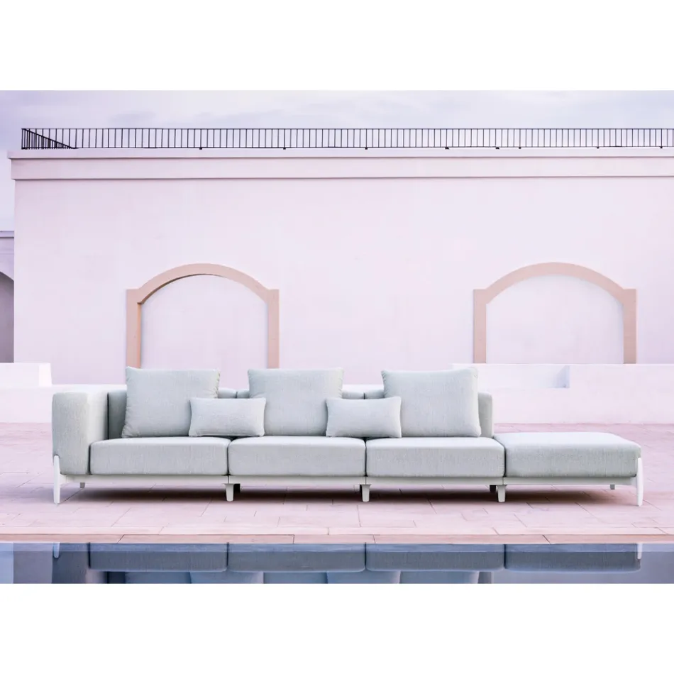 Divano da Giardino 3 Posti con Pouf di Lusso in Alluminio e Tessuto - Filomena Viadurini