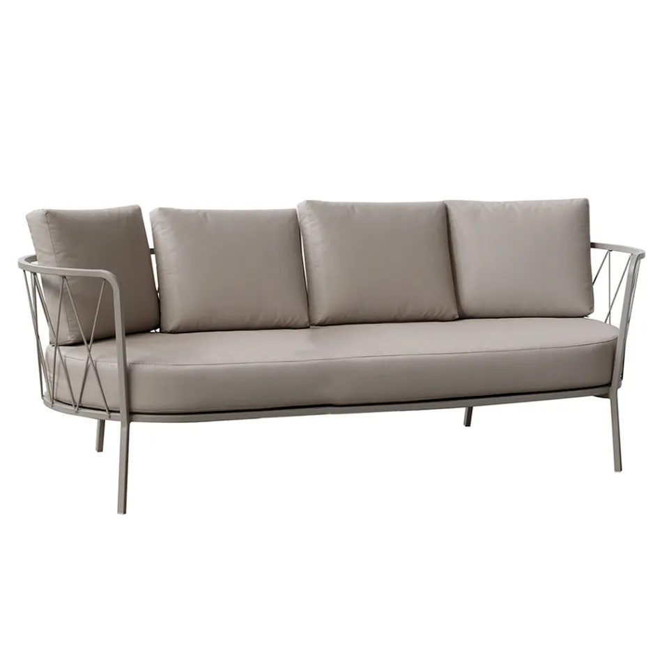 Divano da Giardino 3 Posti Cuscini Inclusi in Acciaio Made in Italy – Brienne Viadurini