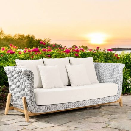 Divano da Giardino 3 Posti in Teak ed Intreccio in Corda - Arjuna Viadurini