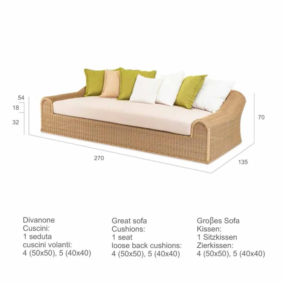 Divano da giardino dalle grandi dimensioni intrecciato a mano Cooper Viadurini