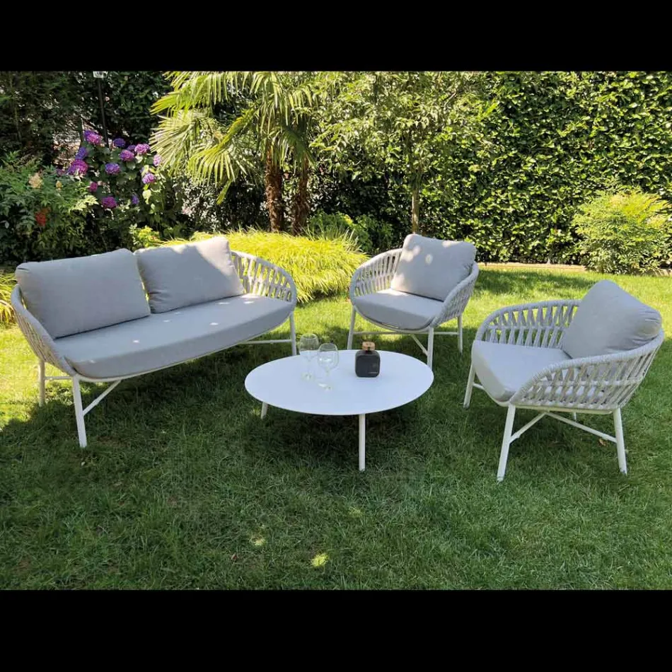 Divano da Giardino in Alluminio, Corda e Tessuto Marsala o Bianco - Brise Viadurini