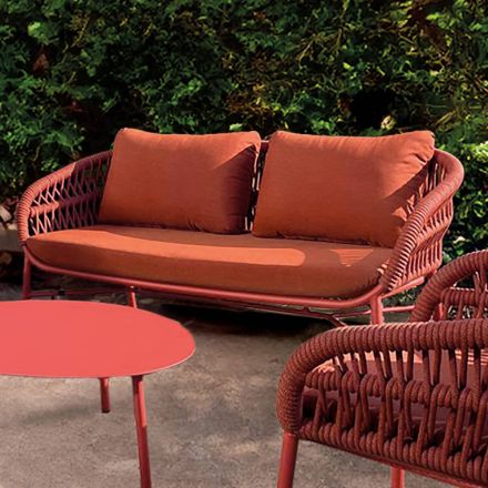 Divano da Giardino in Alluminio, Corda e Tessuto Marsala o Bianco - Brise Viadurini