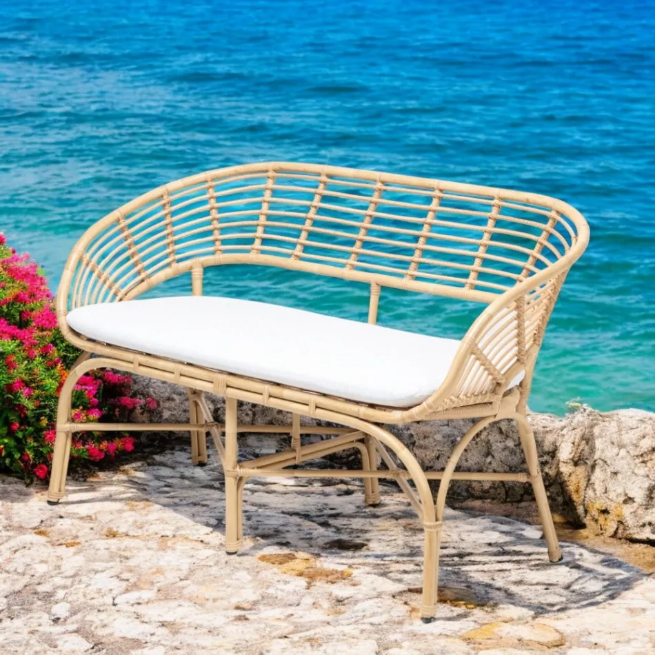 Divano da Giardino in Alluminio e Intreccio in Polyrattan e Cuscino - Ellide Viadurini