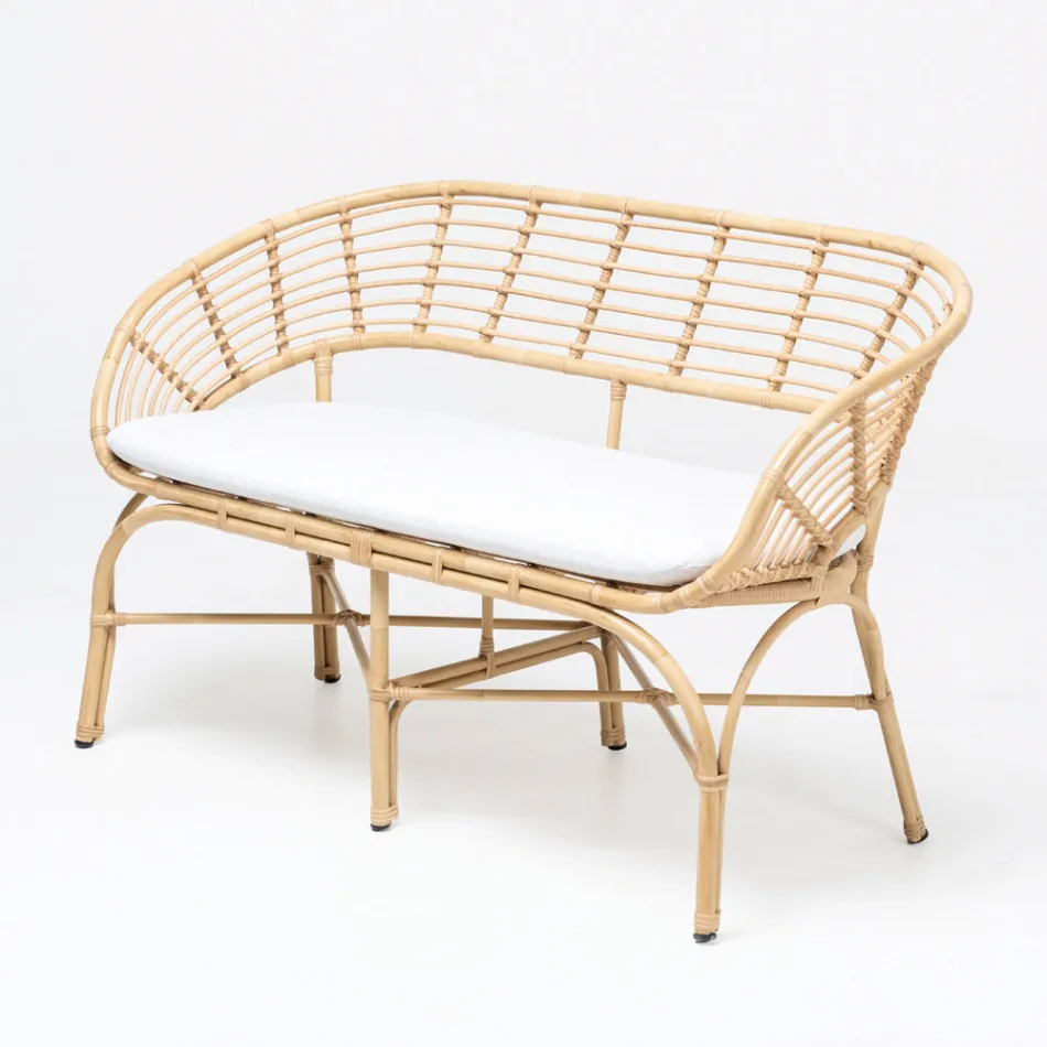 Divano da Giardino in Alluminio e Intreccio in Polyrattan e Cuscino - Ellide Viadurini