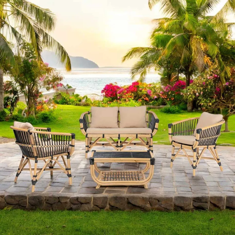 Divano da Giardino in Rattan Naturale con Cuscini Inclusi – Catelyn Viadurini