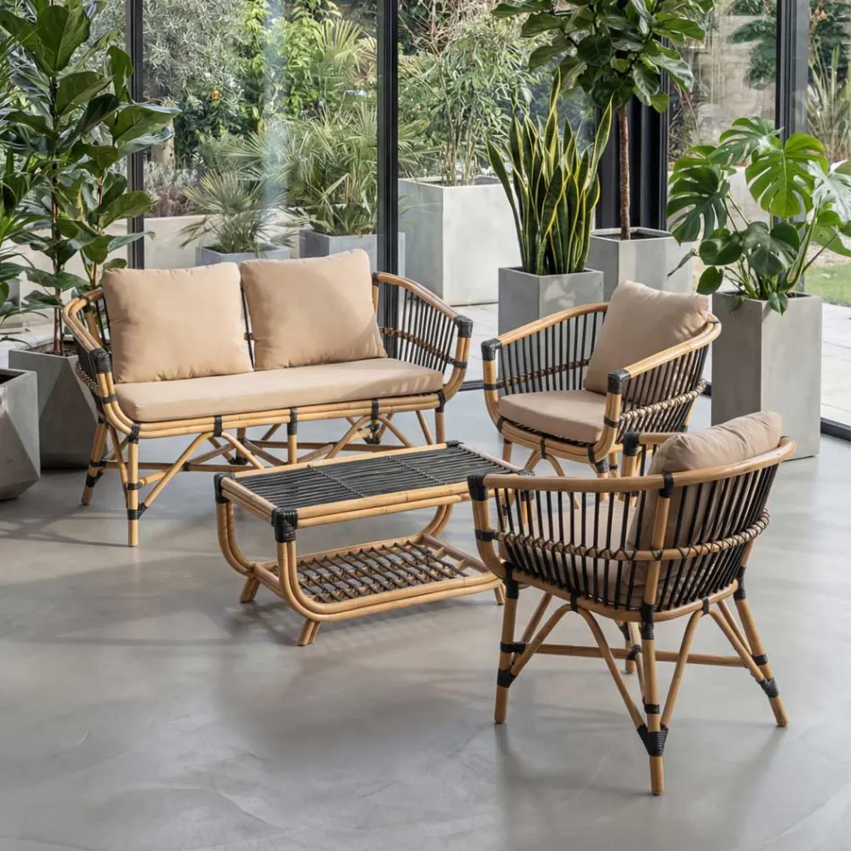 Divano da Giardino in Rattan Naturale con Cuscini Inclusi – Catelyn Viadurini