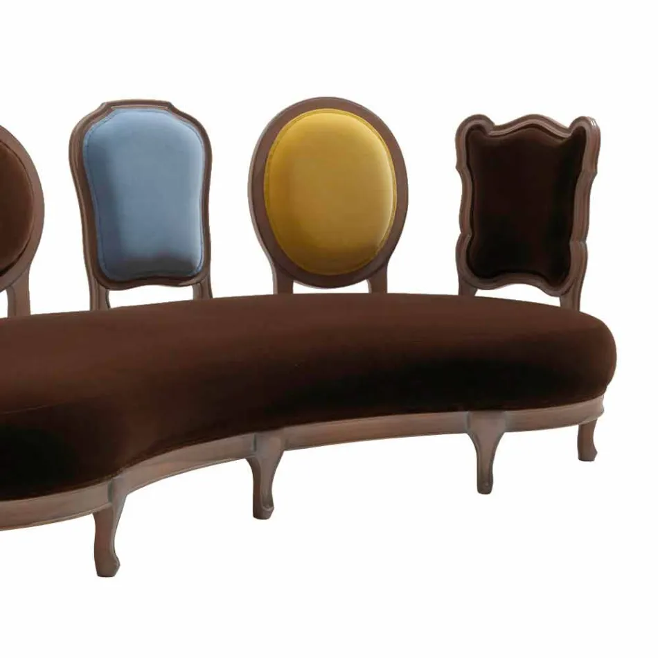 Divano design lusso, 5 schienali in legno massello,made in Italy,Manno Viadurini