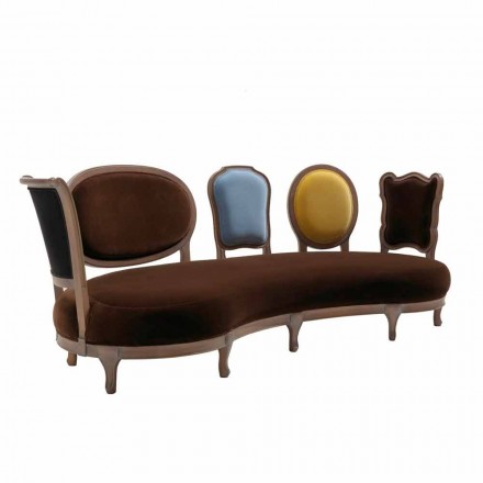 Divano design lusso, 5 schienali in legno massello,made in Italy,Manno Viadurini