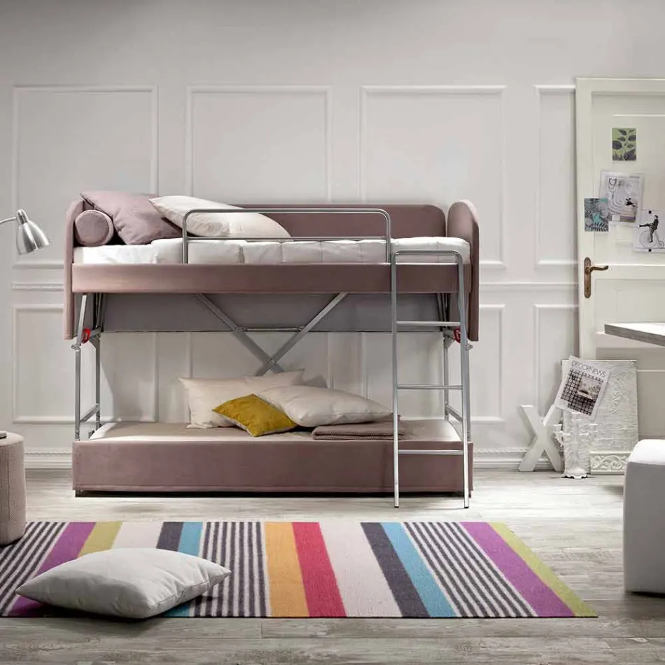 Divano Letto a Castello Moderno in Tessuto Marrone Realizzato in Italia - Pont Viadurini