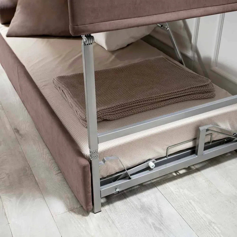 Divano Letto a Castello Moderno in Tessuto Marrone Realizzato in Italia - Pont Viadurini