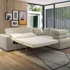 Divano Letto Angolare di Design in Tessuto Beige Realizzato in Italia - Ortensia Viadurini