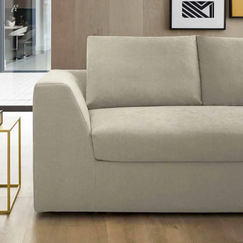 Divano Letto Angolare di Design in Tessuto Beige Realizzato in Italia - Ortensia Viadurini