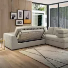 Divano Letto Angolare di Design in Tessuto Beige Realizzato in Italia - Ortensia Viadurini