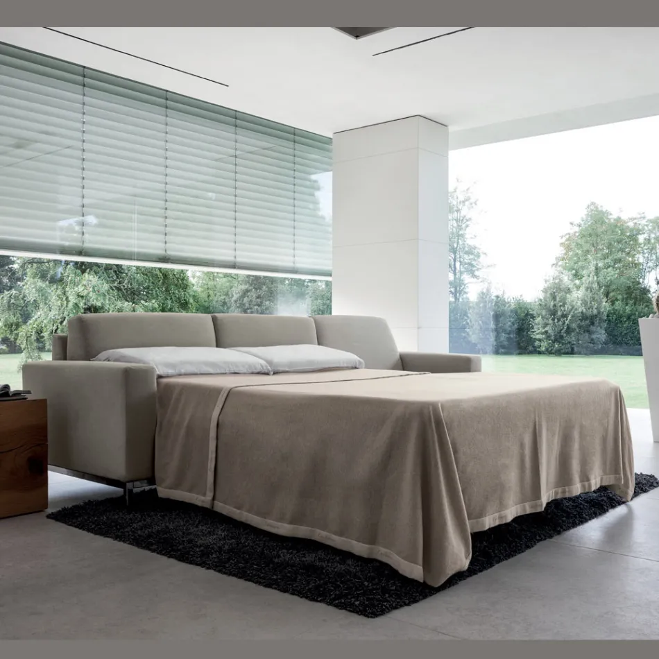 Divano Letto con Penisola in Metallo e Poliuretano Made in Italy - Folle Viadurini