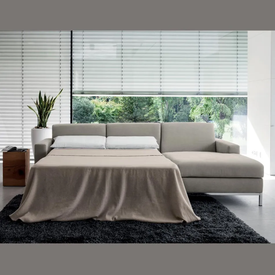 Divano Letto con Penisola in Metallo e Poliuretano Made in Italy - Folle Viadurini