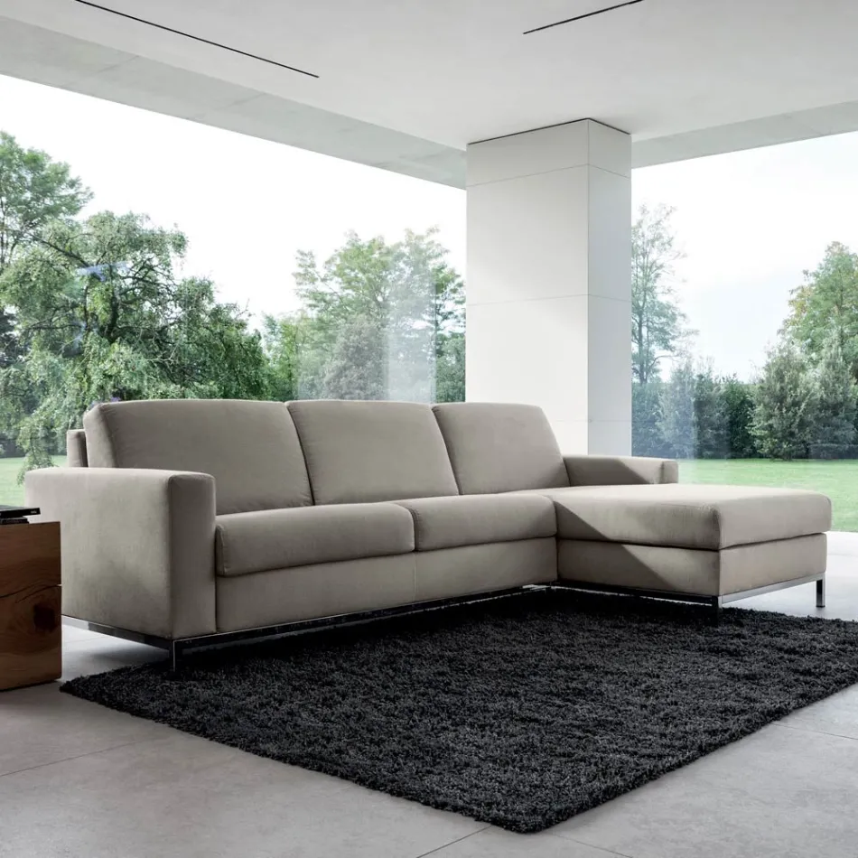 Divano Letto con Penisola in Metallo e Poliuretano Made in Italy - Folle Viadurini