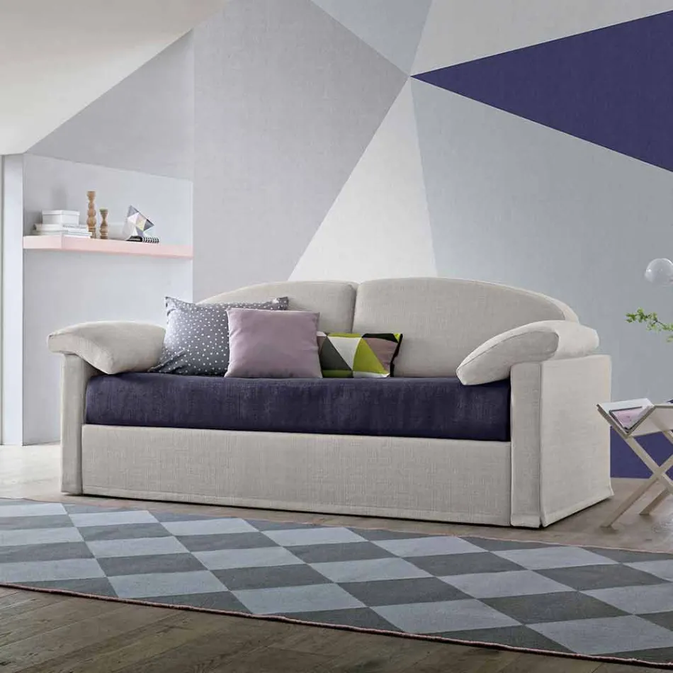 Divano Letto Singolo con Contenitore Rivestito in Tessuto Made in Italy - Kayla Viadurini