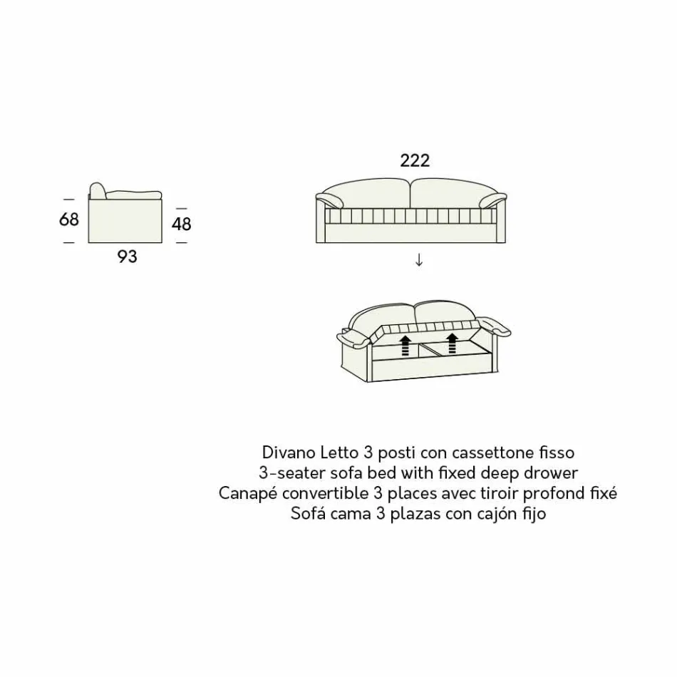 Divano Letto Singolo con Contenitore Rivestito in Tessuto Made in Italy - Kayla Viadurini