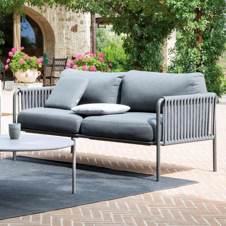 Divano Outdoor in Acciaio e Corda Varie Misure con Cuscini Made in Italy – Helga Viadurini