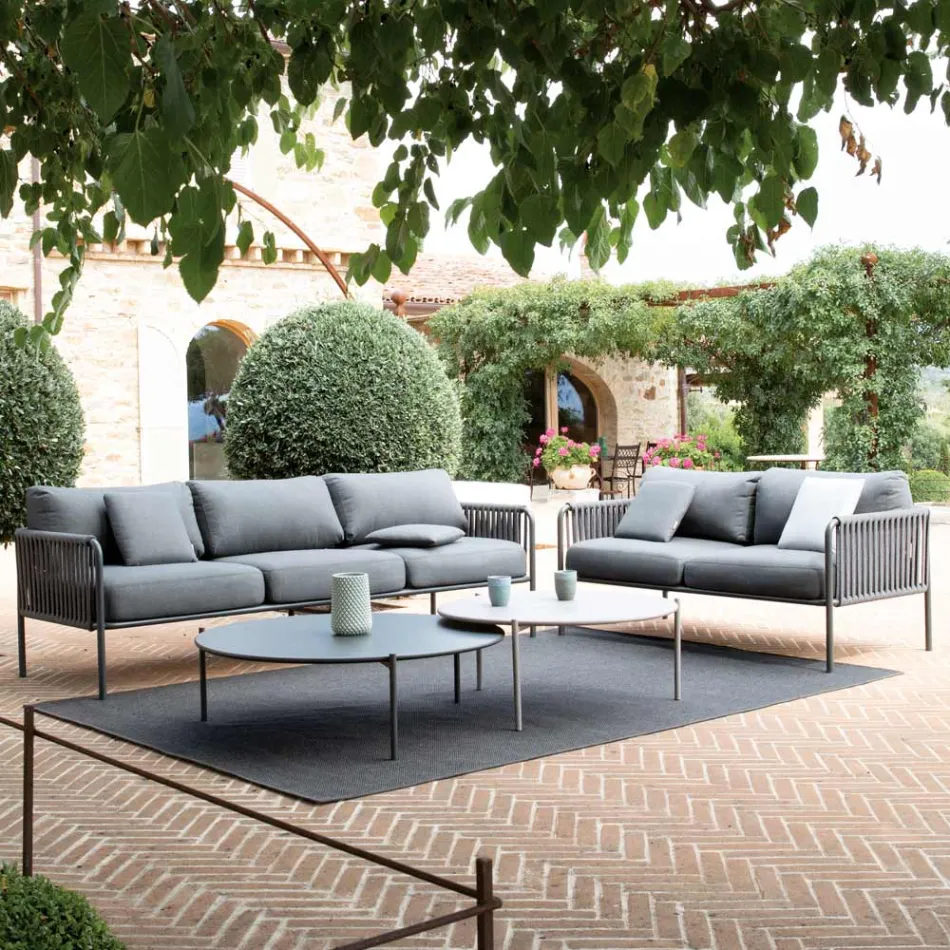 Divano Outdoor in Acciaio e Corda Varie Misure con Cuscini Made in Italy – Helga Viadurini