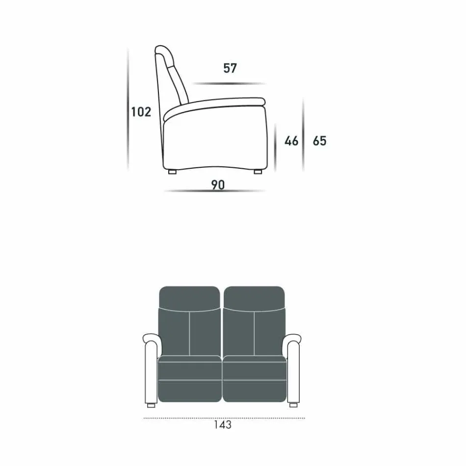 Divano relax elettrico 2posti,2 sedute elettriche Gelso,design moderno Viadurini