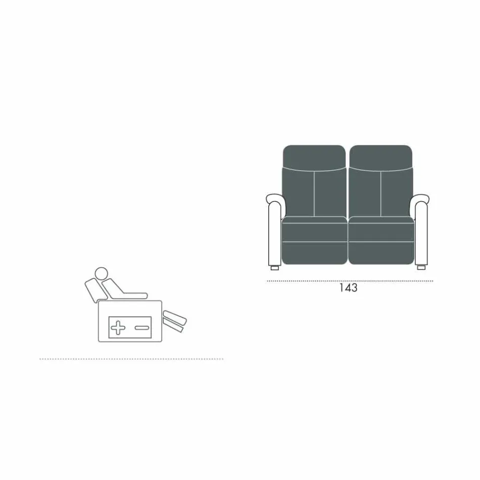 Divano relax elettrico 2posti,2 sedute elettriche Gelso,design moderno Viadurini